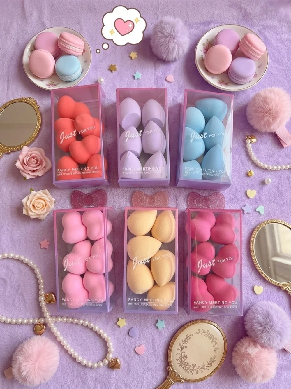 Just For You Makeup Sponge Set — Pastel Pink, Lavender, Blue, Peach, Coral